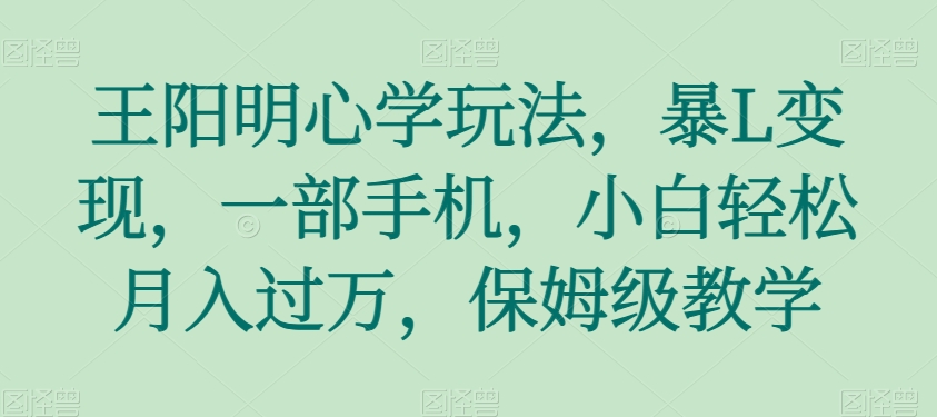 王阳明心学玩法，暴L变现，一部手机，小白轻松月入过万，保姆级教学