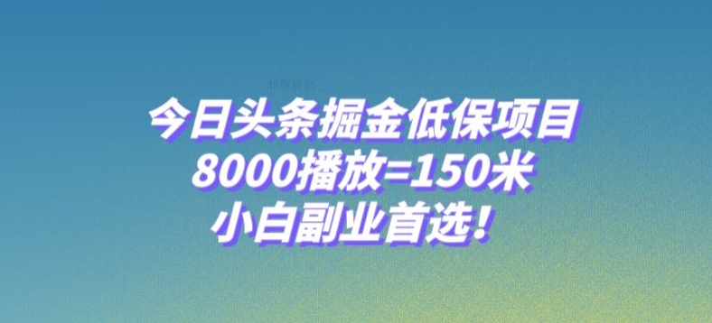 今日头条掘金低保项目，8000播放=150米，小白副业首选