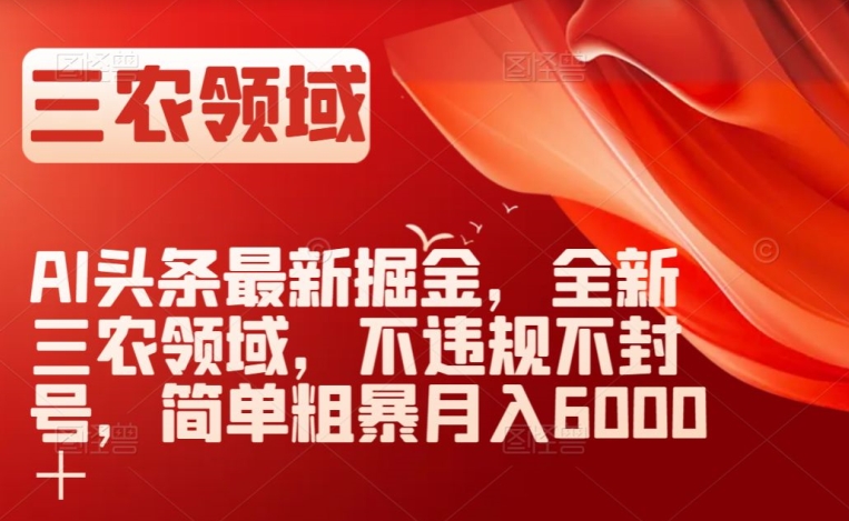 AI头条最新掘金，全新三农领域，不违规不封号，简单粗暴月入6000＋