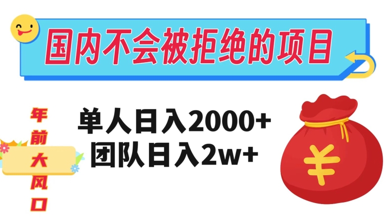 在国内不怕被拒绝的项目，单人日入2000，团队日入20000+