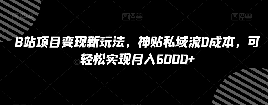 B站项目变现新玩法，神贴私域引流，0成本，可轻松实现月入6000+