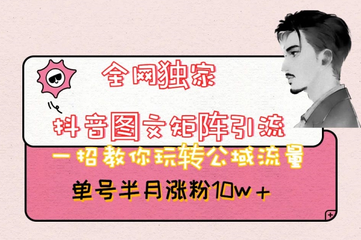 全网独家抖音图文矩阵引流，一招教你玩转公域流量，单号半月涨粉10w+