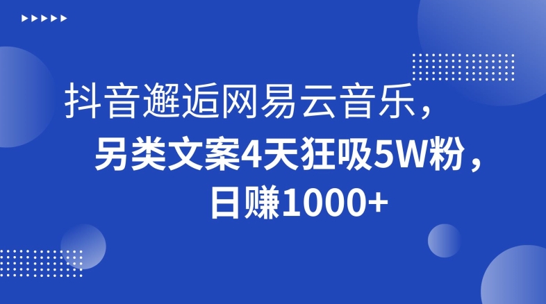 抖音邂逅网易云音乐，另类文案4天狂吸5W粉，日赚1000+