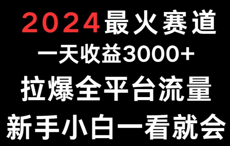 2024最火赛道，一天收益3000+，拉爆全平台流量，新手小白一看就会