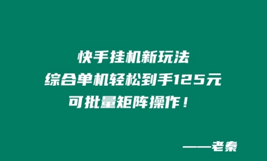 快手挂机新玩法，综合单机也能轻松到手125元，可批量矩阵操作！