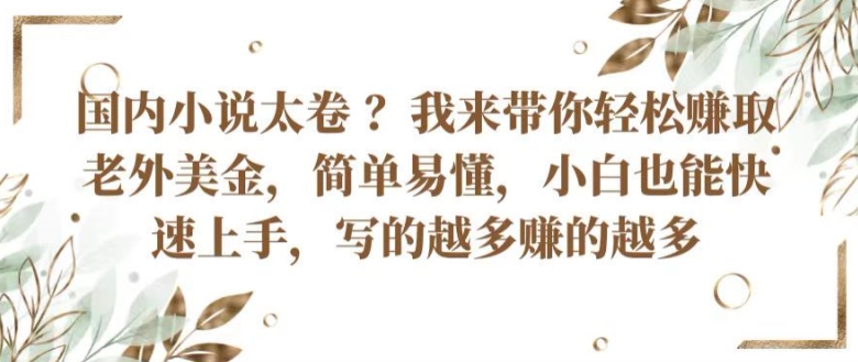 国内小说太卷，带你轻松赚取老外美金，简单易懂，小白也能快速上手，写的越多赚的越多