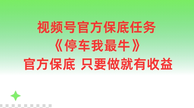 视频号官方保底任务，停车我最牛，官方保底只要做就有收益