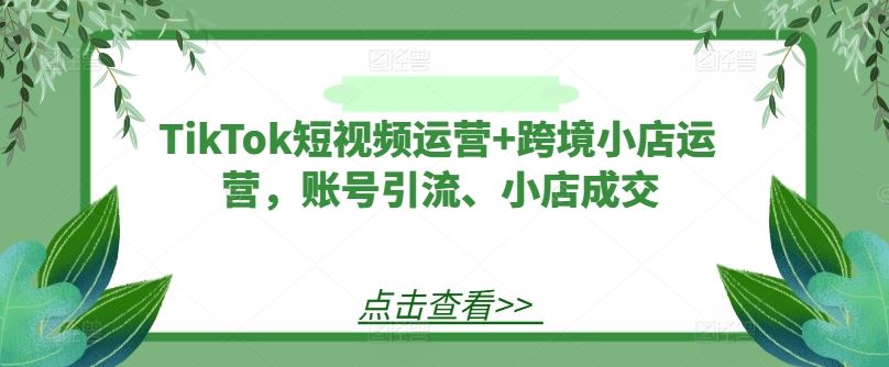 TikTok短视频运营+跨境小店运营，账号引流、小店成交中创网-冒泡网赚-福缘创业网网赚学社网络赚钱发发发